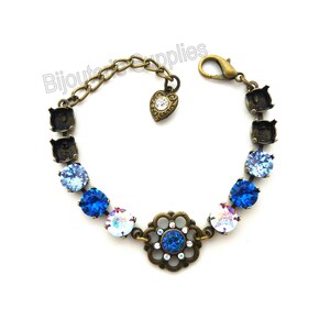 Bracelet Base for Jewelry Making, Empty Cup Chain Setting with Decorative Flower for 8mm Chatons, Select Your Crystal Colors, Antique Brass
