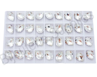 Aurora Crystal Loose Crystals, 4320 14x10mm Fancy Pear Teardrop, Foiled Point Back for Gluing or Setting, Clear, DIY Jewelry Supplies