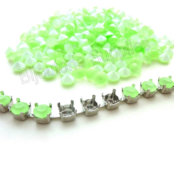 Auror Electric Neon Green Delite Loose Lacquered Back Crystals, 1088 6mm Round 29ss Chatons, Empty Cup Chain Point Back, Quantity Discounts