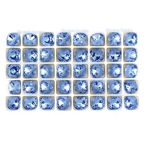 Aurora Light Sapphire Foiled Back Crystals, 4470 12mm Fancy Cushion Cut, Rounded Square, DIY Cup Chain Jewelry Supplies, Quantity Discount