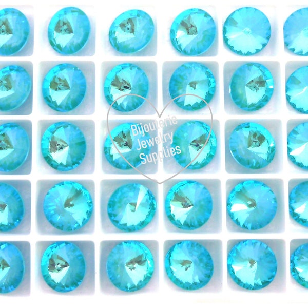 Ultra Aquamarine Shimmer, Loose Crystals, 1122 12mm Round Rivoli, Pointy Top, Empty Cup Chain Crystals, DIY Jewelry, Multi-Pack Discounts
