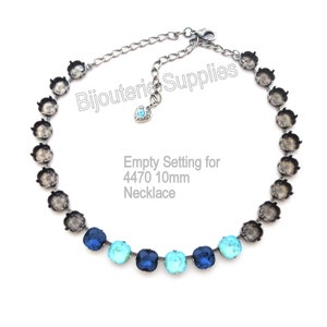 Empty Cup Chain Necklace for 4470 10mm Cushion Cut Crystals, DIY Almost Finished with Heart Charm in Your Color, Assorted Finishes