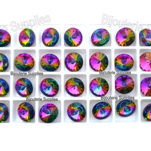 Aurora Crystal Volcano 1122 14mm Rivoli Round Loose Crystals, Color Changing Pointed Foiled Back for DIY Jewelry, Multi Pack Discount