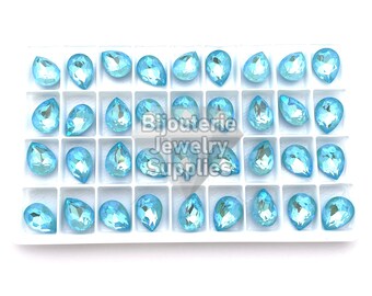 Ultra Aquamarine Shimmer Loose Crystals, 4320 14x10mm Fancy Pear Teardrop, Light Blue AB, Empty Cup Chain, DIY Jewelry Supplies