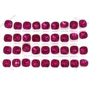 Preciosa Maxima Fuchsia Loose Crystals, 4470 12mm Fancy Cushion Cut Square, Pointed Back Foiled for DIY Jewelry, for Setting or Gluing