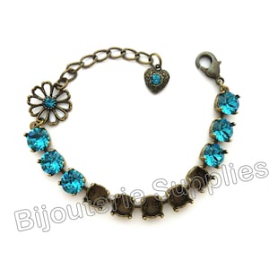 Bracelet Base for Jewelry Making, Empty Cup Chain Setting with Decorative Flower for 8mm Chatons, Select Your Charm and Flower Crystal Color