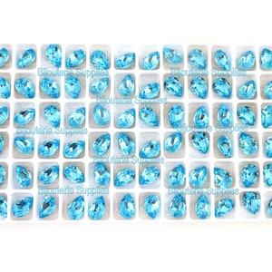 Preciosa Maxima Aqua Bohemica Loose Crystals, 10x7mm Fancy Pear Teardrop, Foiled Point Back for Gluing or Setting, DIY Jewelry Supplies