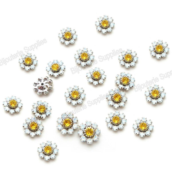 Austrian Crystal Flowers, Light Topaz and White Opal, Dainy Crystal Flowers for DIY Jewelry, Embellishments Fit into 8mm Empty Cup Chains x6