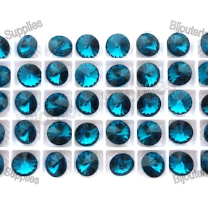Aurora Crystal Indicolite 1122 12mm Rivoli Round Loose Crystals, Pointed Foiled Back for Setting or Gluing DIY Jewelry Multi Pack Discount