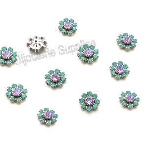 Austrian Crystal Flowers, Violet and Pacific Opal, Dainy Crystal Flowers for DIY Jewelry, Embellishments Fit into 8mm Empty Cup Chains x6