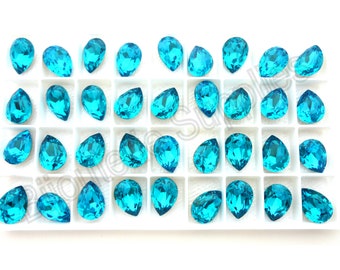 Aurora Aquamarine Loose Crystals, 4320 14x10mm Fancy Pear Teardrop, Foiled Point Back for Gluing or Setting, Crystal DIY Jewelry Supplies