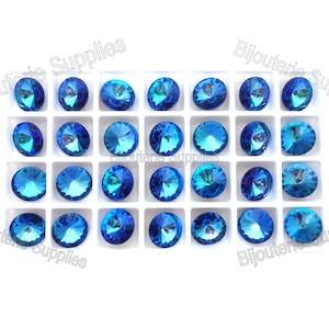 Aurora Bermuda Blue 1122 14mm Rivoli Round Loose Crystals, Pointed Foiled Back for DIY Cup Chain Jewelry, Multi Pack Discount