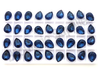 Aurora Montana Blue Loose Crystals, 4320 14x10mm Fancy Pear Teardrop, Foiled Point Back for Gluing or Setting, DIY Jewelry Supplies