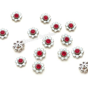 Austrian Crystal Flowers, Light Siam and White Opal, Dainy Crystal Flowers for DIY Jewelry, Embellishments Fit into 8mm Empty Cup Chains x6