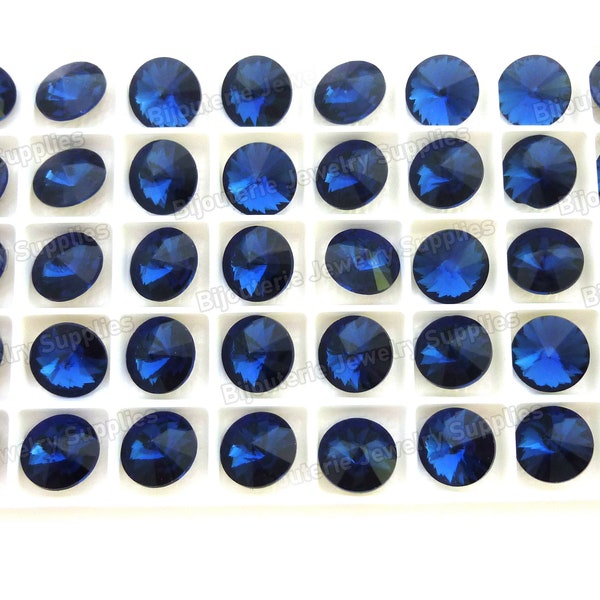 Montana Loose Crystals, 1122 12mm Round Pointy Top Rivoli, Dark Navy Royal Blue, Empty Cup Chain DIY Jewelry Supplies, Quantity Discounts