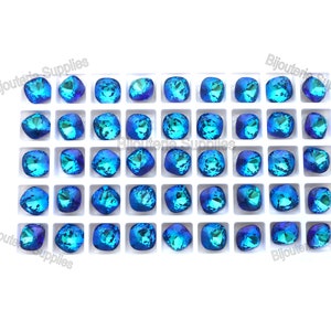 Aurora Bermuda Blue Loose Crystals, 4470 10mm Fancy Cushion Cut, Rounded Square, Cup Chain DIY Jewelry Supplies, Quantity Discount