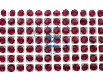 Aurora Ruby Red Loose Foiled Back Crystals, 1088 8mm Round 39ss Highly Faceted Chatons, Empty Cup Chain Point Back, Quantity Discounts