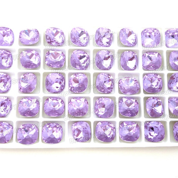 Violet Loose Crystals, 4470 12mm Fancy Cushion Cut, Rounded Square, Purple Lavender DIY Jewelry Supplies, Multi Pack Quantity Discounts
