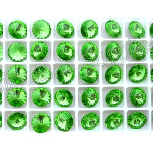 Aurora Crystal Peridot 1122 12mm Rivoli Round Loose Crystals, Pointed Foiled Back for Setting or Gluing DIY Jewelry Multi Pack Discount