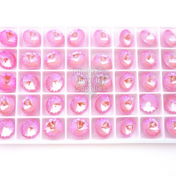 Ultra Light Rose DeLite Loose Crystals, 1122 12mm Round Rivoli, Pink Pointy Top, Empty Cup Chain Crystals, DIY Jewelry Quantity Discount