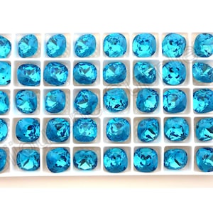 Aurora Aquamarine Loose Crystals, 4470 12mm Fancy Cushion Cut, Light Blue Rounded Square, Foiled Back, DIY Jewelry, Quantity Discounts