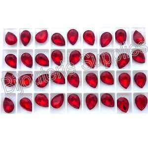 Aurora Crystal Light Siam Loose Crystals, 4320 14x10mm Fancy Pear Teardrop, Foiled Point Back for Gluing or Setting, DIY Jewelry Supplies