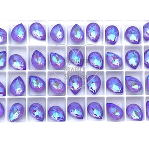 Violet Shimmer AB Loose Crystals, 4320 14x10mm Fancy Pear Teardrop, Iridescent Purple Lacquered Back, Empty Cup Chain, DIY Jewelry Supplies