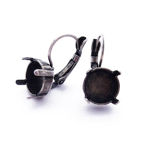 Empty Earring Settings For 10mm (47ss) Rivoli Crystals, Base Fits Swarovski article 1122, Drop Lever Back, Assorted Finishes, DIY Jewelry