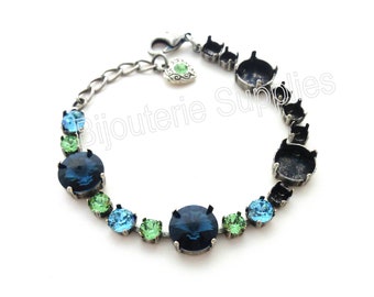 Bracelet Base for Jewelry Making, Mixed Size Empty Cup Chain Setting for 12mm 29ss 24ss, Assorted Finishes, Select Your Heart Charm Color