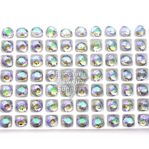 Iris Mist Loose Crystals, Iridescent Brilliant Cut 8mm Round 39ss Foiled Back Chatons for DIY Empty Cup Chain Jewelry, Multi Pack Discounts