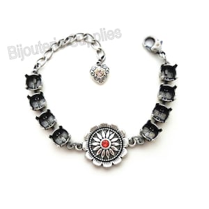 Bracelet Base for Jewelry Making, Empty Cup Chain Setting with Decorative Flower for 8mm Chatons, Antique Silver, Pick Charm & Flower Colors