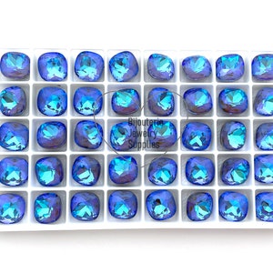 Olive Shimmer Loose Crystals, 4470 12mm Fancy Cushion Cut, Rounded Square, Iridescent Purple, Blue and Olive Hues, DIY Jewelry Supplies