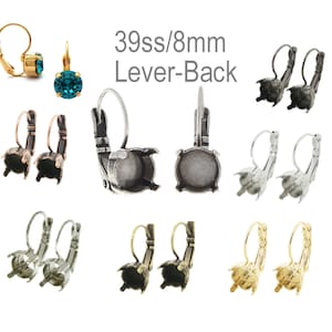 Earring Settings Drop Lever-Back for 8mm 39ss Point Back Crystals or Cabochons, Fits All Major Brands, Assorted Finishes, Quantity Discount
