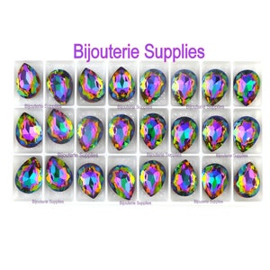 Aurora Crystal Volcano Loose Crystals, A4320 13x18mm Fancy Pear Teardrop, Cup Chain Crystals, Iridescent Rainbow, DIY Cup Chain Jewelry