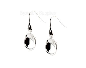Blank Earring Settings, 4470 12mm Cushion Cut, Bezel Silver Plated Dangle Drops, DIY Jewelry Findings for Swarovski Preciosa Aurora Crystals