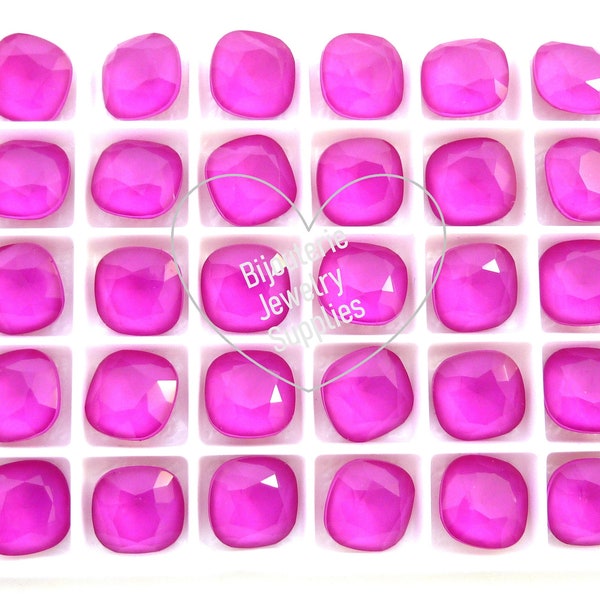 Peony Pink Lacquered Loose Crystals, 4470 12mm Fancy Cushion Cut, Rounded Square, DIY Jewelry Supplies, Multi-Pack Quantity Discounts