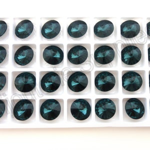 Aurora Denim Blue 1122 14mm Rivoli Round Loose Crystals, Pointed Foiled Back For setting or gluing, DIY Jewelry, Multi Pack Discount