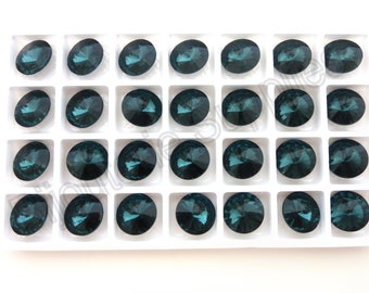 Aurora Denim Blue 1122 14mm Rivoli Round Loose Crystals, Pointed Foiled Back For setting or gluing, DIY Jewelry, Multi Pack Discount