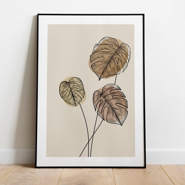 Poster: Monstera Linien Illustration