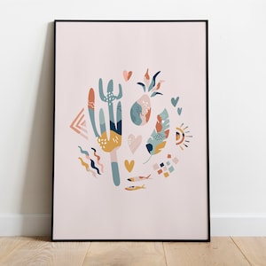 Poster: Boho Kaktus Sommer, Rosè