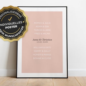 Póster: Nombres de pareja personalizables para boda, rojo