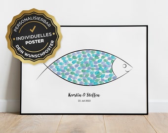 Fingerprint poster: fish for wedding and baptism, personalized