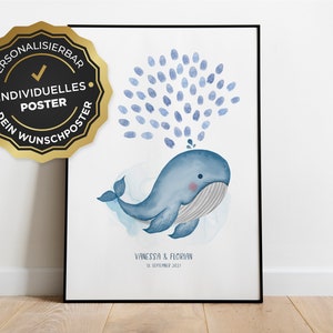 Poster: Fingerabdruck personalisierbar, Wal zur Hochzeit