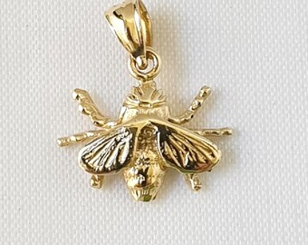 Gold Hexagon Frame Bug Charm 14k Gold 