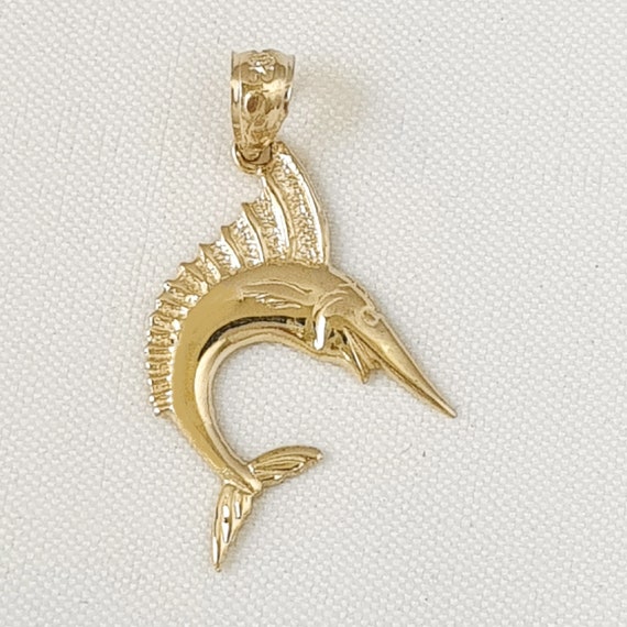 14K Yellow Gold Sailfish Marlin Pendant 