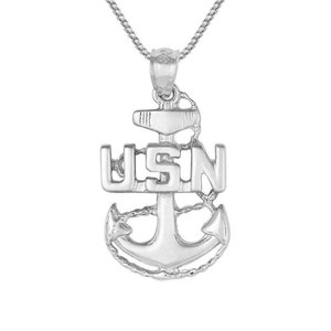 925 Sterling Silver Necklace w/ U.S. Navy Anchor Pendant Charm