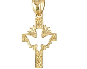 14K Yellow Gold Cross with Holy Dove Pendant