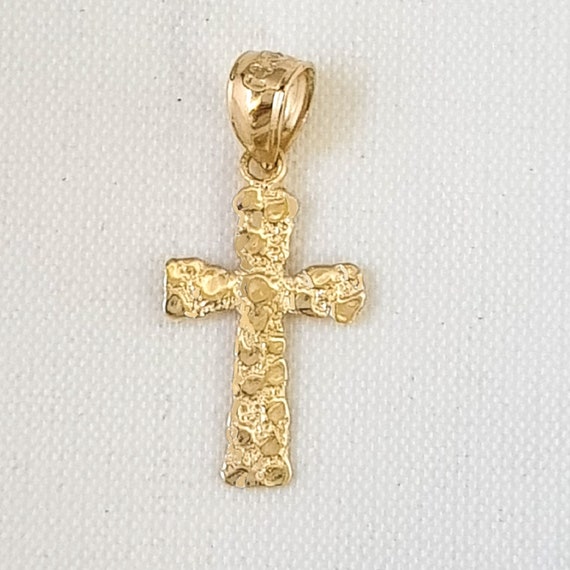 14K Yellow Gold Nugget Cross Pendant - Etsy