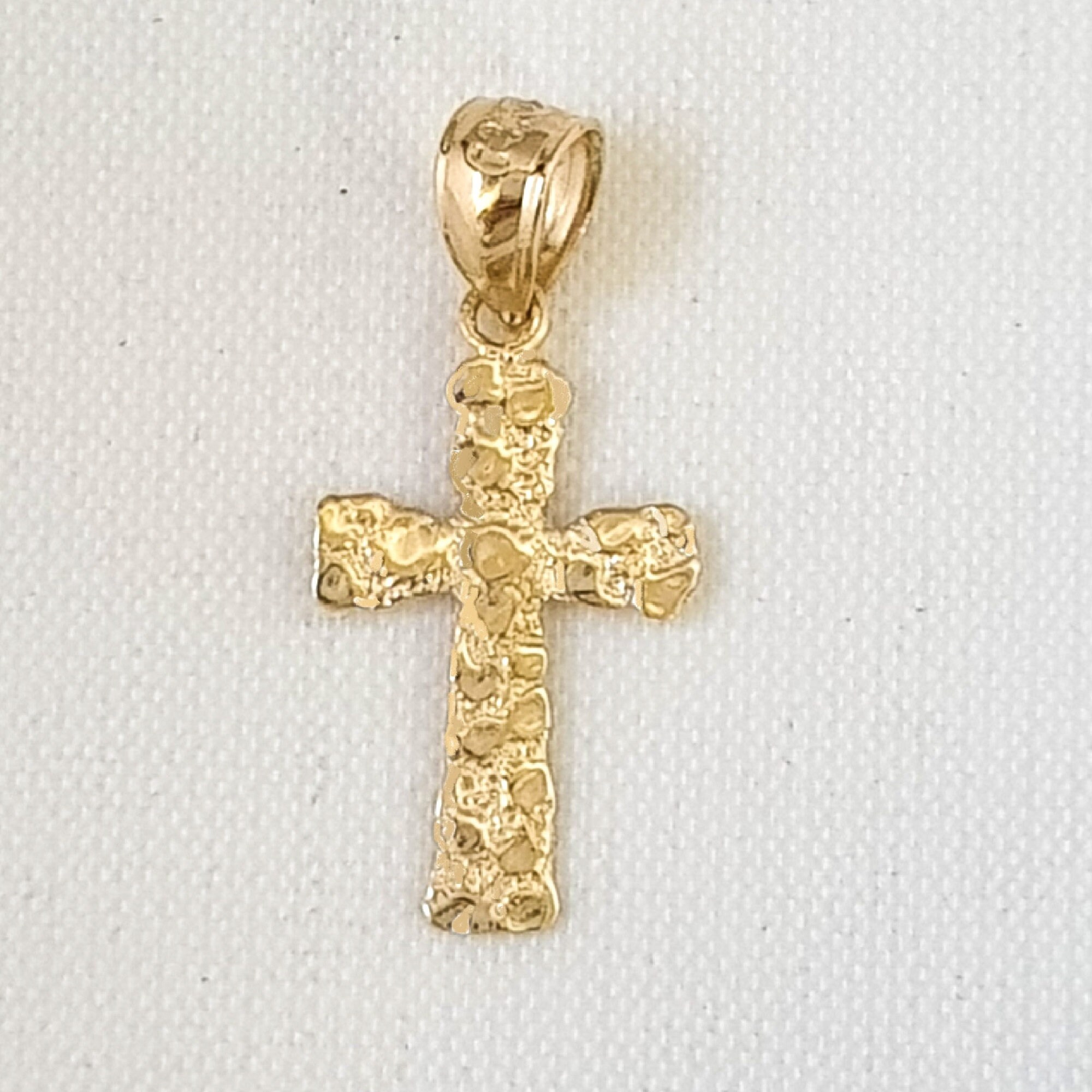 14K Yellow Gold Nugget Cross Pendant - Etsy