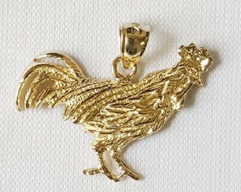 14K Yellow Gold Rooster Chicken Pendant